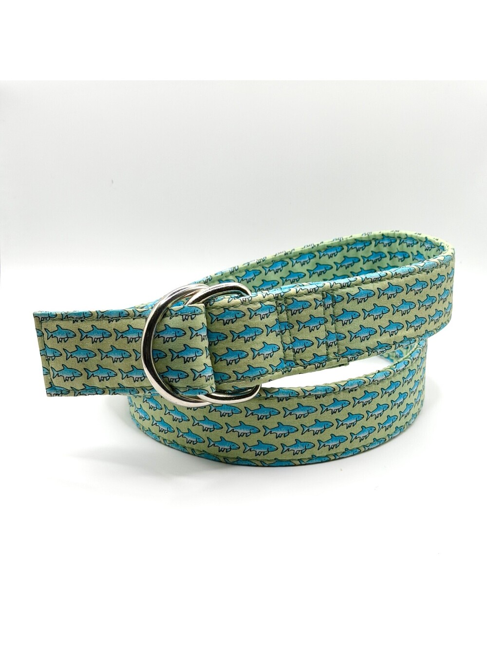 Vineyard Vines Green Cotton Preppy Shark D-Ring Belt